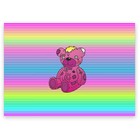 Поздравительная открытка с принтом Мишка Lil Peep в Белгороде, 100% бумага | плотность бумаги 280 г/м2, матовая, на обратной стороне линовка и место для марки
 | gbc | hip hop | lil peep | love | pink | rap | лил пип | лилпип | медведь | медвежонок | мишка | реп | розовый | рэп | тату | трэп | хип хоп | эмо