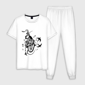 Мужская пижама хлопок с принтом JAZZ в Белгороде, 100% хлопок | брюки и футболка прямого кроя, без карманов, на брюках мягкая резинка на поясе и по низу штанин
 | саксофон | саксофонист