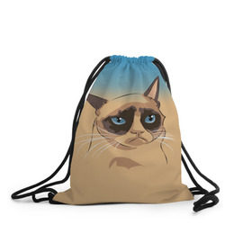 Рюкзак-мешок 3D с принтом Grumpy cat ART в Белгороде, 100% полиэстер | плотность ткани — 200 г/м2, размер — 35 х 45 см; лямки — толстые шнурки, застежка на шнуровке, без карманов и подкладки | cat | grumpy | грустный кот | киса | кот | котэ | котяра | кошка | мем | сердитый кот