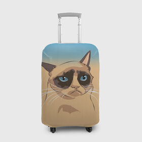Чехол для чемодана 3D с принтом Grumpy cat ART в Белгороде, 86% полиэфир, 14% спандекс | двустороннее нанесение принта, прорези для ручек и колес | cat | grumpy | грустный кот | киса | кот | котэ | котяра | кошка | мем | сердитый кот