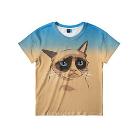 Детская футболка 3D с принтом Grumpy cat ART в Белгороде, 100% гипоаллергенный полиэфир | прямой крой, круглый вырез горловины, длина до линии бедер, чуть спущенное плечо, ткань немного тянется | Тематика изображения на принте: cat | grumpy | грустный кот | киса | кот | котэ | котяра | кошка | мем | сердитый кот