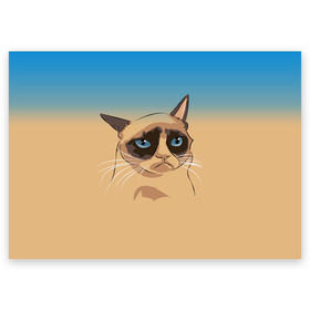 Поздравительная открытка с принтом Grumpy cat ART в Белгороде, 100% бумага | плотность бумаги 280 г/м2, матовая, на обратной стороне линовка и место для марки
 | Тематика изображения на принте: cat | grumpy | грустный кот | киса | кот | котэ | котяра | кошка | мем | сердитый кот