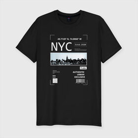 Мужская футболка премиум с принтом Нью Йорк в Белгороде, 92% хлопок, 8% лайкра | приталенный силуэт, круглый вырез ворота, длина до линии бедра, короткий рукав | new york | америка | надписи | надпись | нью йорк | с надписью | с надписями | сша | штаты