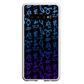 Чехол для Samsung Galaxy S10 с принтом Blue runes в Белгороде, Силикон | Область печати: задняя сторона чехла, без боковых панелей | freeform | shadowhunters | доминик шервуд | клэри фрэй | кэтрин макнамара | фэнтази