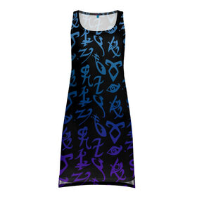 Платье-майка 3D с принтом Blue runes в Белгороде, 100% полиэстер | полуприлегающий силуэт, широкие бретели, круглый вырез горловины, удлиненный подол сзади. | freeform | shadowhunters | доминик шервуд | клэри фрэй | кэтрин макнамара | фэнтази