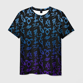 Мужская футболка 3D с принтом Blue runes в Белгороде, 100% полиэфир | прямой крой, круглый вырез горловины, длина до линии бедер | freeform | shadowhunters | доминик шервуд | клэри фрэй | кэтрин макнамара | фэнтази
