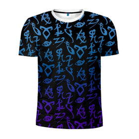 Мужская футболка 3D спортивная с принтом Blue runes в Белгороде, 100% полиэстер с улучшенными характеристиками | приталенный силуэт, круглая горловина, широкие плечи, сужается к линии бедра | freeform | shadowhunters | доминик шервуд | клэри фрэй | кэтрин макнамара | фэнтази