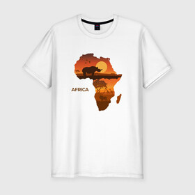 Мужская футболка хлопок Slim с принтом Африка в Белгороде, 92% хлопок, 8% лайкра | приталенный силуэт, круглый вырез ворота, длина до линии бедра, короткий рукав | африка | дикая природа | дикие животные | карта | карты | носорог | природа | туризм | экзотика