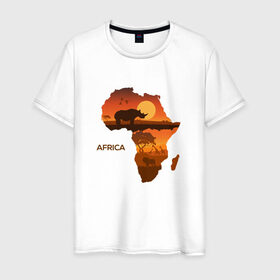 Мужская футболка хлопок с принтом Африка в Белгороде, 100% хлопок | прямой крой, круглый вырез горловины, длина до линии бедер, слегка спущенное плечо. | африка | дикая природа | дикие животные | карта | карты | носорог | природа | туризм | экзотика