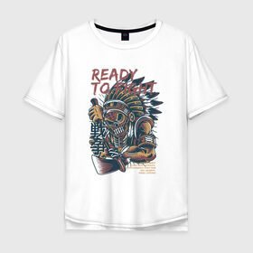 Мужская футболка хлопок Oversize с принтом Индейцы в Белгороде, 100% хлопок | свободный крой, круглый ворот, “спинка” длиннее передней части | аборигены | ацтеки | воин | индеец | майя | маска | племена | племя | с топором