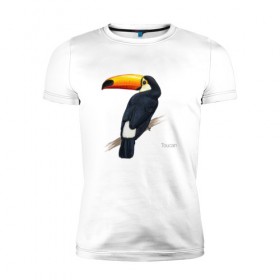 Мужская футболка премиум с принтом Тукан в Белгороде, 92% хлопок, 8% лайкра | приталенный силуэт, круглый вырез ворота, длина до линии бедра, короткий рукав | птица | птицы | с птицей | тукан | экзотика