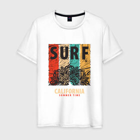 Мужская футболка хлопок с принтом Surf в Белгороде, 100% хлопок | прямой крой, круглый вырез горловины, длина до линии бедер, слегка спущенное плечо. | абстракция | калифорния | летние | летняя | лето | серфинг | узоры