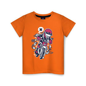 Детская футболка хлопок с принтом Мотоциклист в Белгороде, 100% хлопок | круглый вырез горловины, полуприлегающий силуэт, длина до линии бедер | гонки | граффити | мото | мотоцикл | мотоциклист | мотоциклы | скорость