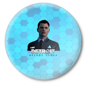 Значок с принтом Detroit: Become Human в Белгороде,  металл | круглая форма, металлическая застежка в виде булавки | android | connor | dbh | detroit | detroit become human | deviant | game | gamer | андроид | девиант | детройт | игра | коннор