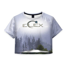 Женская футболка 3D укороченная с принтом Elex в Белгороде, 100% полиэстер | круглая горловина, длина футболки до линии талии, рукава с отворотами | 