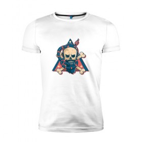 Мужская футболка премиум с принтом Череп в Белгороде, 92% хлопок, 8% лайкра | приталенный силуэт, круглый вырез ворота, длина до линии бедра, короткий рукав | Тематика изображения на принте: skull | борода | кальян