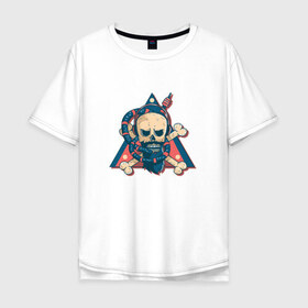 Мужская футболка хлопок Oversize с принтом Череп в Белгороде, 100% хлопок | свободный крой, круглый ворот, “спинка” длиннее передней части | Тематика изображения на принте: skull | борода | кальян