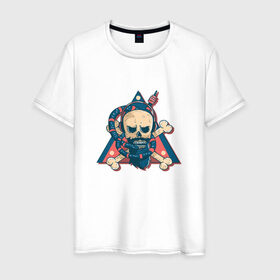Мужская футболка хлопок с принтом Череп в Белгороде, 100% хлопок | прямой крой, круглый вырез горловины, длина до линии бедер, слегка спущенное плечо. | Тематика изображения на принте: skull | борода | кальян