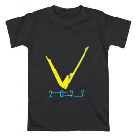 Мужская футболка хлопок с принтом V   CYBERPUNK 2077 в Белгороде, 100% хлопок | прямой крой, круглый вырез горловины, длина до линии бедер, слегка спущенное плечо. | 