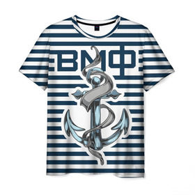 Мужская футболка 3D с принтом Якорь ВМФ в Белгороде, 100% полиэфир | прямой крой, круглый вырез горловины, длина до линии бедер | военно морской флот | тельняшка | флот