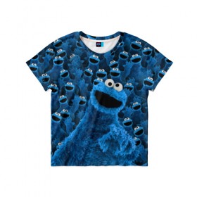 Детская футболка 3D с принтом Коржик в Белгороде, 100% гипоаллергенный полиэфир | прямой крой, круглый вырез горловины, длина до линии бедер, чуть спущенное плечо, ткань немного тянется | cookie monster | коржик | улица сезам