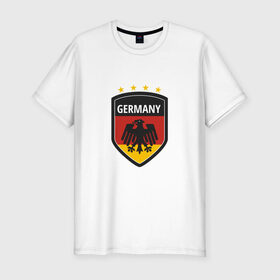Мужская футболка премиум с принтом Germany в Белгороде, 92% хлопок, 8% лайкра | приталенный силуэт, круглый вырез ворота, длина до линии бедра, короткий рукав | Тематика изображения на принте: football | germany | sport | германия | мяч | нойер | орёл | сборная | спорт | флаг | футбол | чемпионат мира