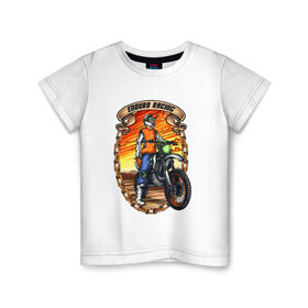 Детская футболка хлопок с принтом Мотоциклист в Белгороде, 100% хлопок | круглый вырез горловины, полуприлегающий силуэт, длина до линии бедер | racing | гонка | гонки | горные | мото | мотоцикл | мотоциклы | рейсинг