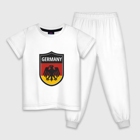 Детская пижама хлопок с принтом Germany в Белгороде, 100% хлопок |  брюки и футболка прямого кроя, без карманов, на брюках мягкая резинка на поясе и по низу штанин
 | football | germany | sport | германия | мяч | нойер | орёл | сборная | спорт | флаг | футбол | чемпионат мира