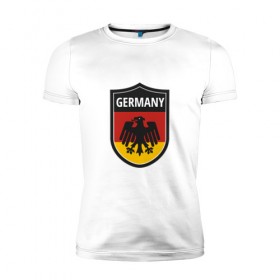 Мужская футболка премиум с принтом Germany в Белгороде, 92% хлопок, 8% лайкра | приталенный силуэт, круглый вырез ворота, длина до линии бедра, короткий рукав | Тематика изображения на принте: football | germany | sport | германия | мяч | нойер | орёл | сборная | спорт | флаг | футбол | чемпионат мира