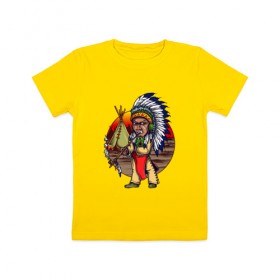 Детская футболка хлопок с принтом Индеец в Белгороде, 100% хлопок | круглый вырез горловины, полуприлегающий силуэт, длина до линии бедер | ацтек | ацтеки | индеец | индейцы | инди | коренные американцы | перья