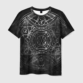Мужская футболка 3D с принтом Black Alchemy в Белгороде, 100% полиэфир | прямой крой, круглый вырез горловины, длина до линии бедер | alchemy | art | black | circles | design | lines | metal dark | runes | алхимия | арт | блэк метал | линии | метал | руны | черный