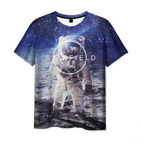 Мужская футболка 3D с принтом STARFIELD в Белгороде, 100% полиэфир | прямой крой, круглый вырез горловины, длина до линии бедер | 2019 | 2020 | bethesda | logo | space | starfield | звезды | игра | космонавт | космос | логотип | старфиелд