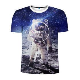 Мужская футболка 3D спортивная с принтом STARFIELD в Белгороде, 100% полиэстер с улучшенными характеристиками | приталенный силуэт, круглая горловина, широкие плечи, сужается к линии бедра | 2019 | 2020 | bethesda | logo | space | starfield | звезды | игра | космонавт | космос | логотип | старфиелд