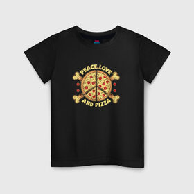 Детская футболка хлопок с принтом Мир, Любовь и Пицца в Белгороде, 100% хлопок | круглый вырез горловины, полуприлегающий силуэт, длина до линии бедер | 