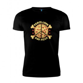 Мужская футболка премиум с принтом Мир, Любовь и Пицца в Белгороде, 92% хлопок, 8% лайкра | приталенный силуэт, круглый вырез ворота, длина до линии бедра, короткий рукав | 