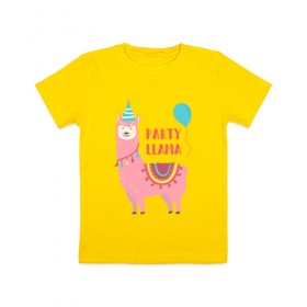 Детская футболка хлопок с принтом Лама в Белгороде, 100% хлопок | круглый вырез горловины, полуприлегающий силуэт, длина до линии бедер | llama | вечеринка | животные | лама | ламы | милые
