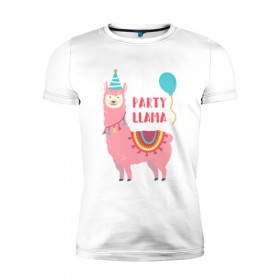 Мужская футболка премиум с принтом Лама в Белгороде, 92% хлопок, 8% лайкра | приталенный силуэт, круглый вырез ворота, длина до линии бедра, короткий рукав | llama | вечеринка | животные | лама | ламы | милые