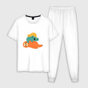 Мужская пижама хлопок с принтом Лень в Белгороде, 100% хлопок | брюки и футболка прямого кроя, без карманов, на брюках мягкая резинка на поясе и по низу штанин
 | животные | коала | кот | ленивец | отдых | сон