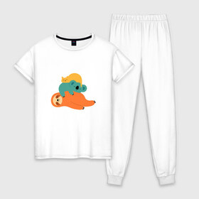 Женская пижама хлопок с принтом Лень в Белгороде, 100% хлопок | брюки и футболка прямого кроя, без карманов, на брюках мягкая резинка на поясе и по низу штанин | животные | коала | кот | ленивец | отдых | сон