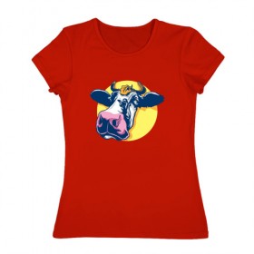 Женская футболка хлопок с принтом Корова в Белгороде, 100% хлопок | прямой крой, круглый вырез горловины, длина до линии бедер, слегка спущенное плечо | 