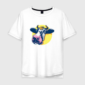Мужская футболка хлопок Oversize с принтом Корова в Белгороде, 100% хлопок | свободный крой, круглый ворот, “спинка” длиннее передней части | 