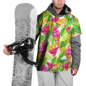 Накидка на куртку 3D с принтом Летнее настроение в Белгороде, 100% полиэстер |  | summer | зелень | листья | море | пляж | тропики | фруткты | цветы