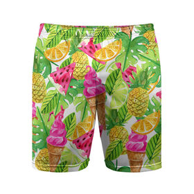 Мужские шорты 3D спортивные с принтом Летнее настроение в Белгороде,  |  | summer | зелень | листья | море | пляж | тропики | фруткты | цветы
