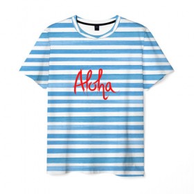 Мужская футболка 3D с принтом ALOHA в Белгороде, 100% полиэфир | прямой крой, круглый вырез горловины, длина до линии бедер | гавайи | лето | море | моряк | отдых | пляж | полоски | тельняшка | яхта