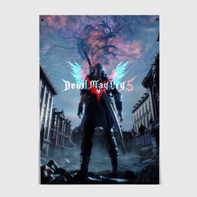 Постер с принтом DEVIL MAY CRY 5 в Белгороде, 100% бумага
 | бумага, плотность 150 мг. Матовая, но за счет высокого коэффициента гладкости имеет небольшой блеск и дает на свету блики, но в отличии от глянцевой бумаги не покрыта лаком | devil may cry | game | девил май край | игра