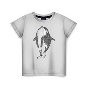 Детская футболка 3D с принтом Киты в Белгороде, 100% гипоаллергенный полиэфир | прямой крой, круглый вырез горловины, длина до линии бедер, чуть спущенное плечо, ткань немного тянется | Тематика изображения на принте: арт | касатка | касатки | кит | море | океан | рисунок | узор
