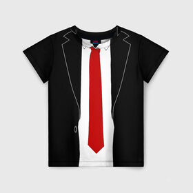 Детская футболка 3D с принтом КОСТЮМ АГЕНТА 47 в Белгороде, 100% гипоаллергенный полиэфир | прямой крой, круглый вырез горловины, длина до линии бедер, чуть спущенное плечо, ткань немного тянется | agent 47 | галстук | пиджак | хитман