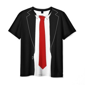 Мужская футболка 3D с принтом КОСТЮМ АГЕНТА 47 в Белгороде, 100% полиэфир | прямой крой, круглый вырез горловины, длина до линии бедер | Тематика изображения на принте: agent 47 | галстук | пиджак | хитман