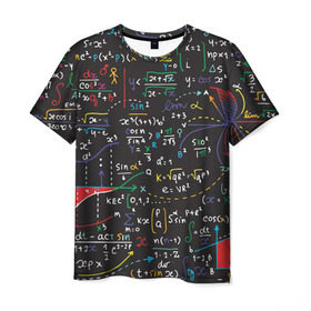 Мужская футболка 3D с принтом Math в Белгороде, 100% полиэфир | прямой крой, круглый вырез горловины, длина до линии бедер | математика | наука | тригонометрия | уравнения | формулы | цифры