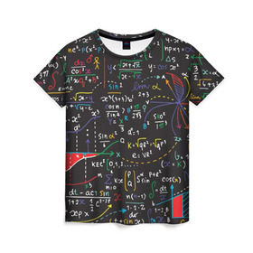 Женская футболка 3D с принтом Math в Белгороде, 100% полиэфир ( синтетическое хлопкоподобное полотно) | прямой крой, круглый вырез горловины, длина до линии бедер | Тематика изображения на принте: математика | наука | тригонометрия | уравнения | формулы | цифры